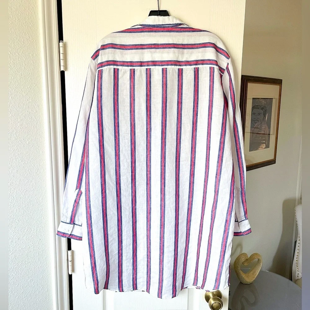 Frank & Eileen Mary Linen Shirt Dress Mini Red Navy White Stripe Large EUC - Picture 8 of 8